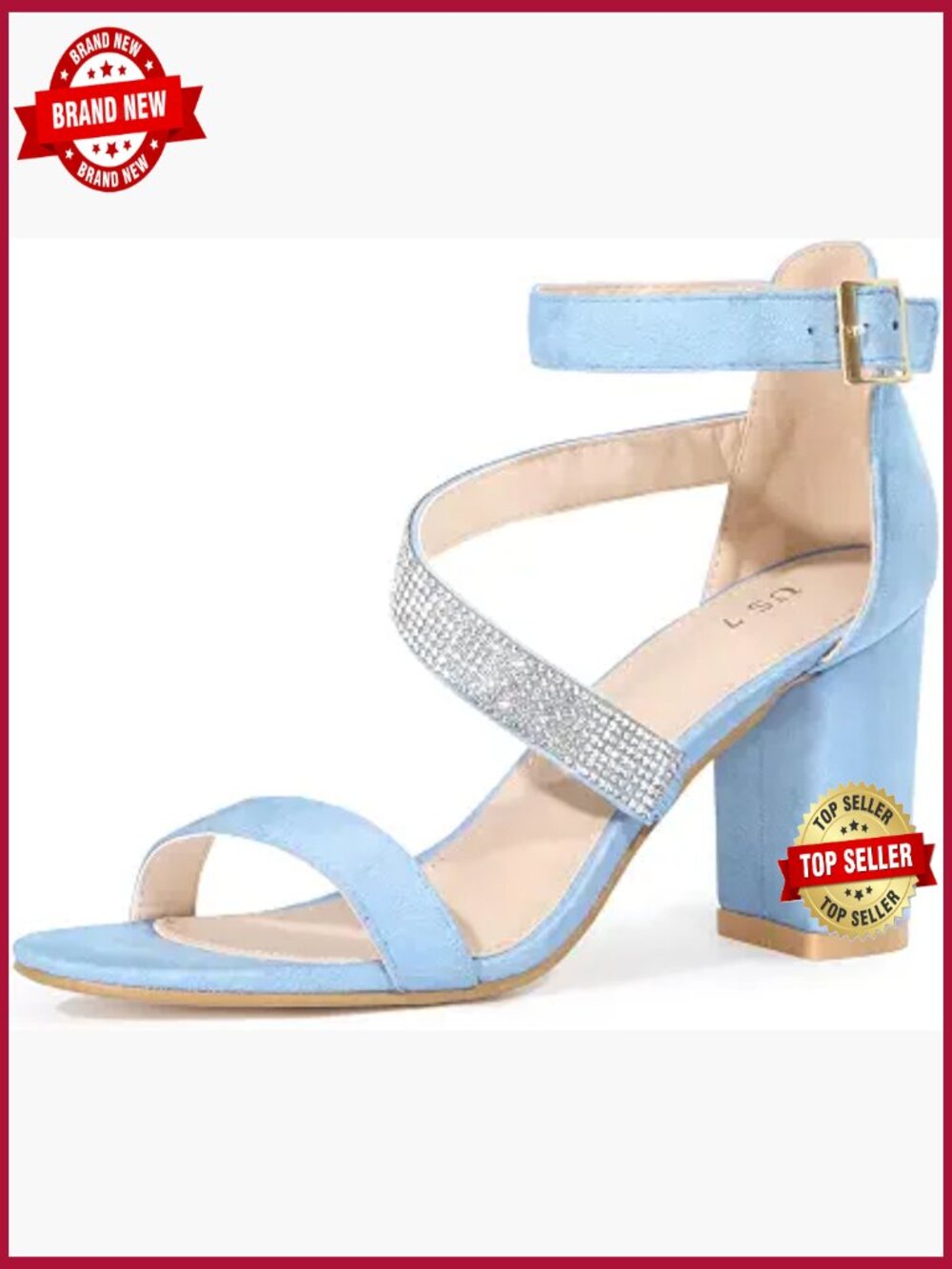 Rhinestone Open Toe Block Heel Sandals with Ankle Strap